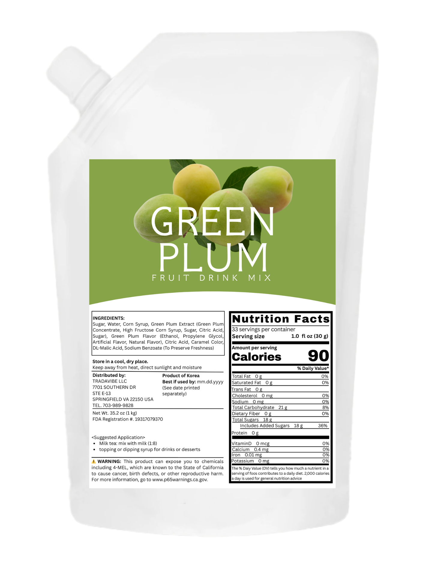Green Plum Fruit Drink Mix 1kg (2.2lbs)
