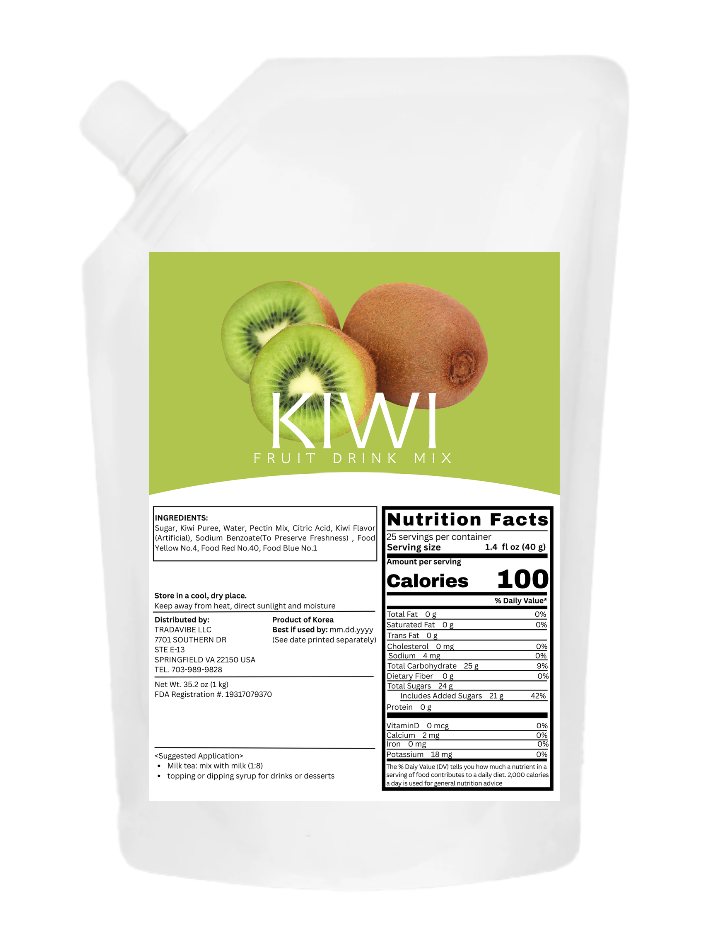 Kiwi Fruit Drink Mix 1kg (2.2lbs)