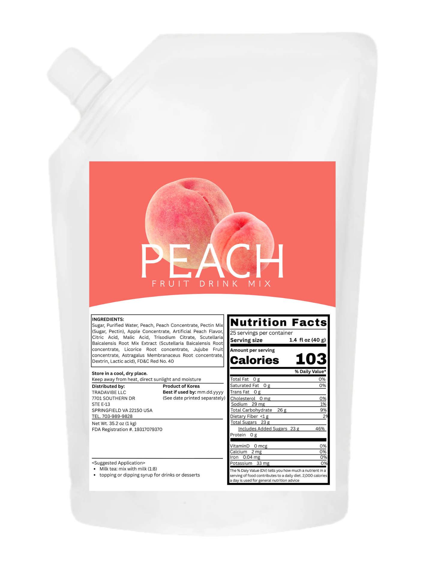 Peach Fruit Drink Mix 1kg (2.2lbs)