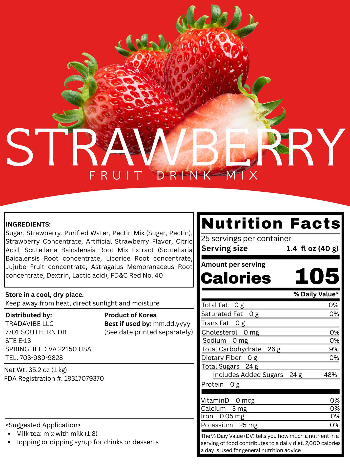 Strawberry Fruit Drink Mix 1kg (2.2lbs)